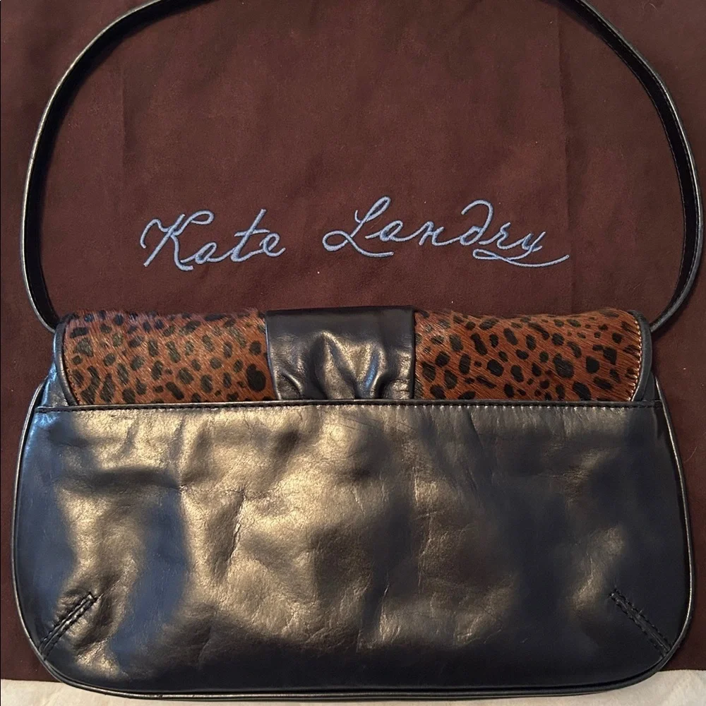 Kate Landry Black and Brown Leopard Print Shoulder Bag